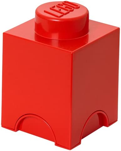 LEGO Brick Box Stackable Storage Containers - Decorative Organizational Building Blocks for Kid's Toys and Accessories - 4.92 x 4.92 x 7.09in - Brick 1, Bright Red