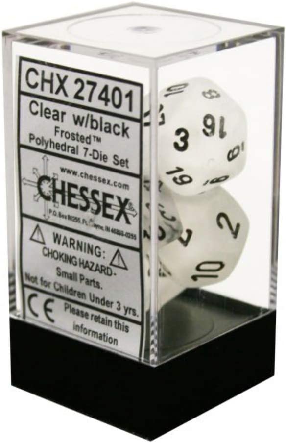 Load image into Gallery viewer, Chessex: Frosted Clear/Black 7-Die Set
