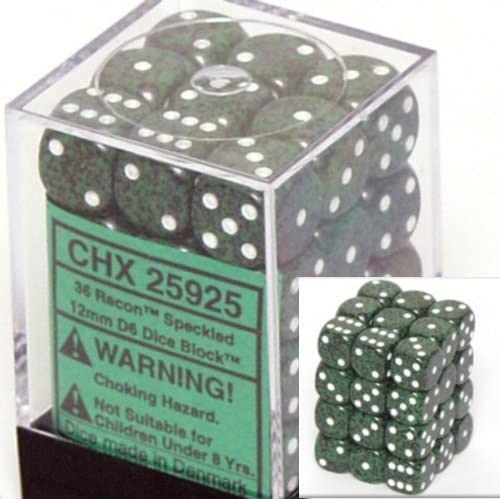 Chessex Dice d6 Sets: Recon Speckled - 12mm Six Sided Die (36) Block of Dice