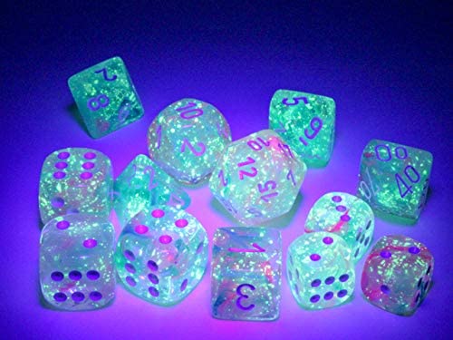 Load image into Gallery viewer, Chessex Nebula Wisteria White Luminary 7 Die Set
