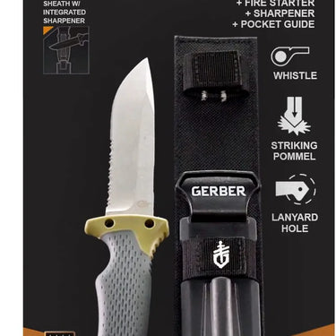 Gerber Gear Ultimate Knife, Tactical Knife with Fire Starter, Sharpener, and Knife Sheath, 4.75” Blade