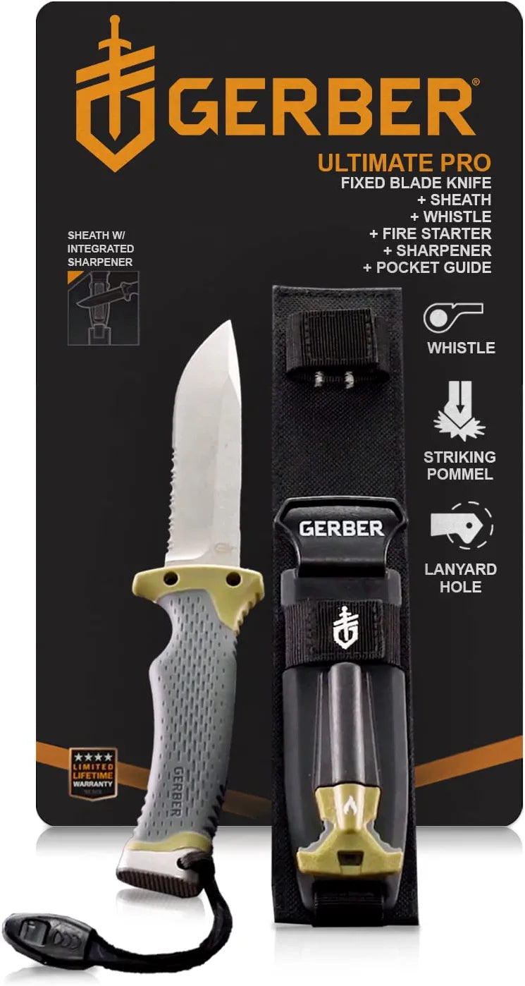 Load image into Gallery viewer, Gerber Gear Ultimate Knife, Tactical Knife with Fire Starter, Sharpener, and Knife Sheath, 4.75” Blade
