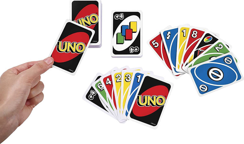 Load image into Gallery viewer, UNO Family Card Game, with 112 Cards in a Sturdy Storage Tin, Travel-Friendly, Makes a Great Gift for 7 Year Olds and Up
