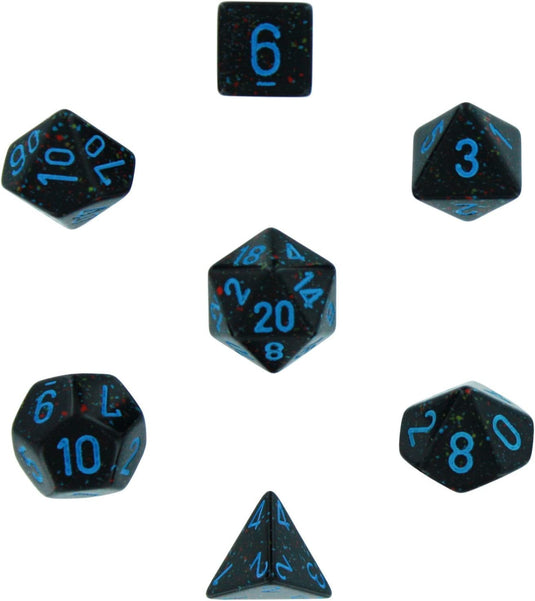 Polyhedral 7-Die Speckled Dice Set - Blue Stars