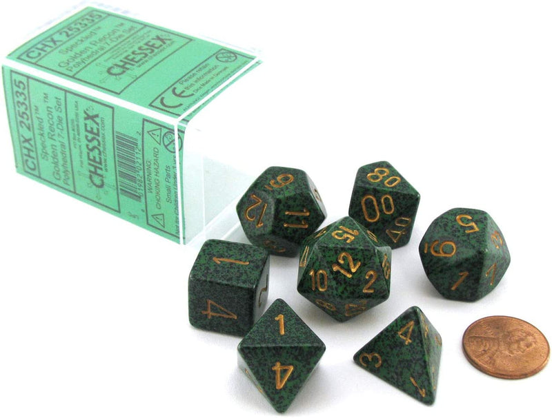 Load image into Gallery viewer, Chessex Polyhedral 7-Die Speckled Dice Set - Golden Recon
