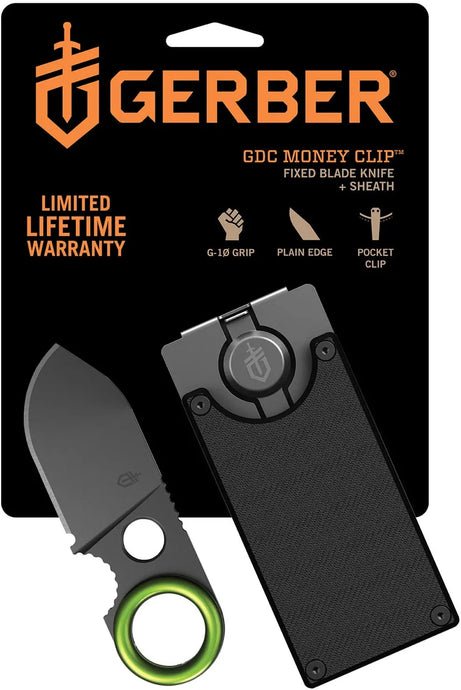 Gerber Gear GDC Pocket Knife Money Clip, Fixed Blade Knife and Case, EDC Gear, Stainless Steel