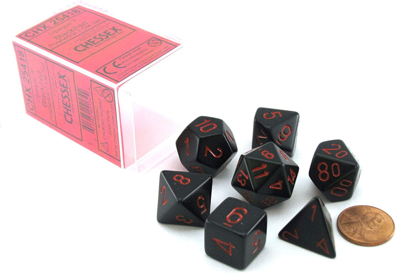 Load image into Gallery viewer, Chessex: Opaque Black/Red 7-Die Set
