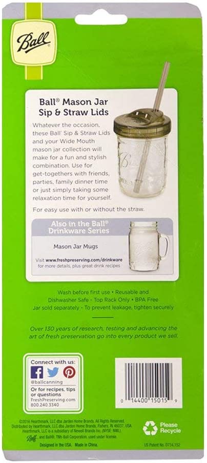 Ball Drinkware Series Wide Mouth Sip and Straw Lid 2 pk