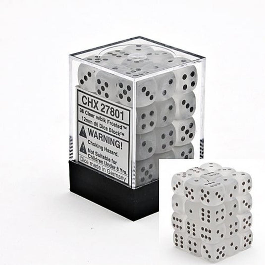 Chessex: Frosted Clear/Black 16Mm D6 Dice