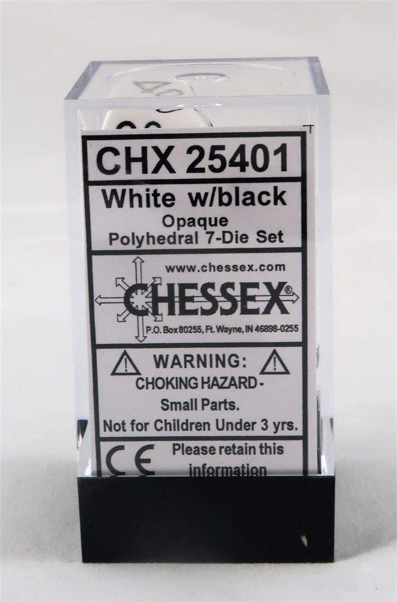 Load image into Gallery viewer, Chessex Polyhedral 7-Die Opaque Dice Set - White with Black
