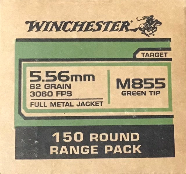 5.56mm Winchester M855 62 Grain Full Metal Jacket Green Tip 150 Rounds M-ID: