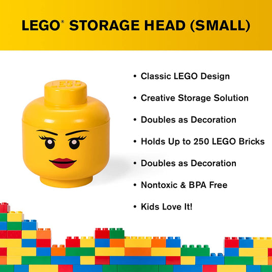 LEGO Storage Heads Stackable Storage Container - Buildable Organizational Bins for Kid’s Toys and Accessories - 6.30 x 6.30 x 7.28in - Small, Girl, Holds 250 Bricks