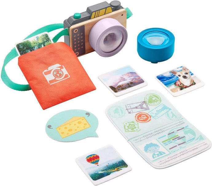 Fisher-Price Click Away Camera Set, 10-piece pretend photography set for preschool kids ages 3 years and up