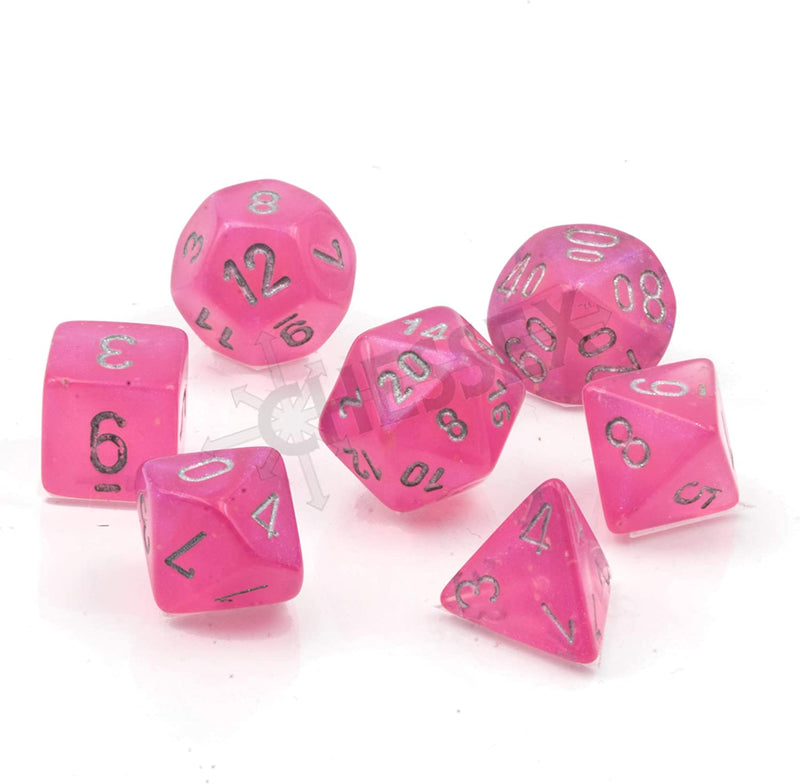 Load image into Gallery viewer, Chessex Borealis Polyhedral Pink/silver Luminary 7-Die Set
