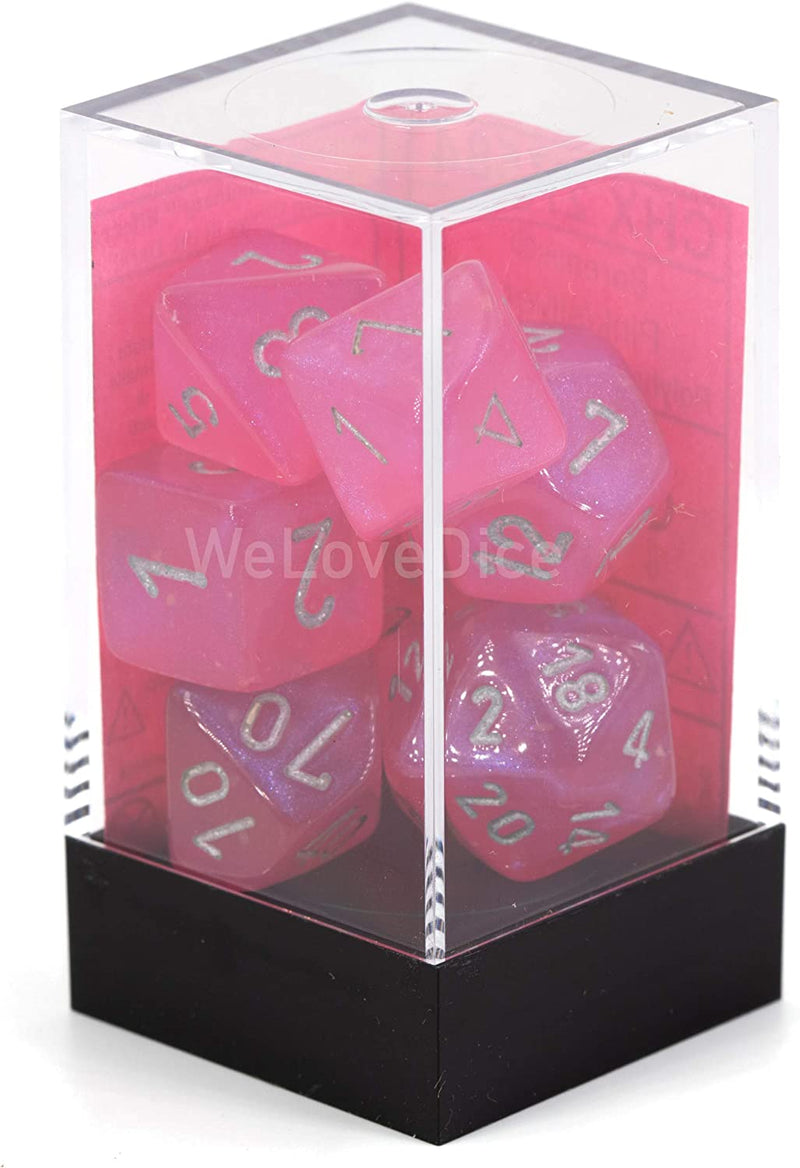 Load image into Gallery viewer, Chessex Borealis Polyhedral Pink/silver Luminary 7-Die Set
