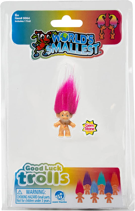 World's Smallest Good Luck Trolls. Mini 1 inch Tall Toy Action Figure with an Extra 1.5 inches of Hair! Six Adorable Good Luck Trolls to Collect! Great for School Project, Arts Crafts, Party Favors