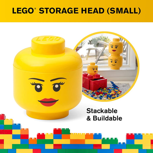 LEGO Storage Heads Stackable Storage Container - Buildable Organizational Bins for Kid’s Toys and Accessories - 6.30 x 6.30 x 7.28in - Small, Girl, Holds 250 Bricks