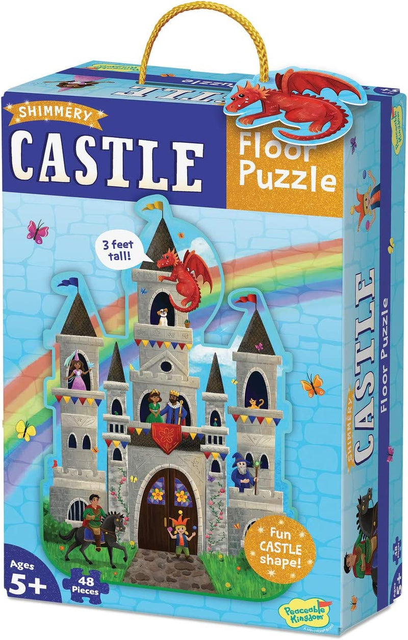 Load image into Gallery viewer, Peaceable Kingdom Shimmery Castle Floor Puzzle – Giant Floor Puzzle for Kids Ages 5 &amp; up – Fun-Shaped Puzzle Pieces – Great for Classrooms
