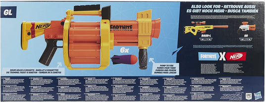 NERF Fortnite GL Rocket-Firing Blaster -- 6-Rocket Drum, Pump-to-Fire -- Includes 6 Official Rockets -- for Youth, Teen, Adult , Orange