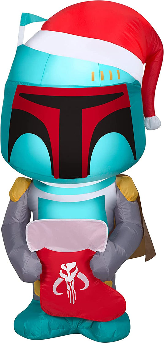 Gemmy Christmas Airblown Inflatable Inflatable Boba Fett with Stocking, 4 ft Tall, Green