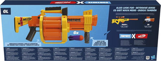 NERF Fortnite GL Rocket-Firing Blaster -- 6-Rocket Drum, Pump-to-Fire -- Includes 6 Official Rockets -- for Youth, Teen, Adult , Orange