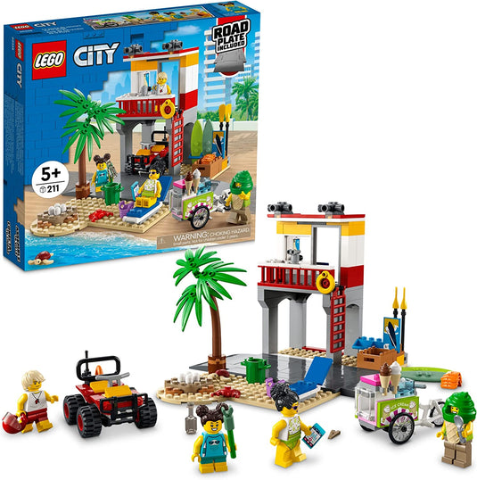 LEGO City Beach Lifeguard Station 60328 Building Kit for Ages 5+, with 4 Minifigures and Crab and Turtle Figures (211 Pieces)
