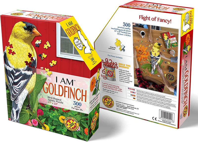 Load image into Gallery viewer, Madd Capp GOLDFINCH 300 Piece Jigsaw Puzzle For Ages 10 and up - 6018 - Unique-Shaped Border, Challenging Random Cut, Deluxe Five-Sided Box Fits on Bookshelf, Includes Educational Madd Capp Fun Facts
