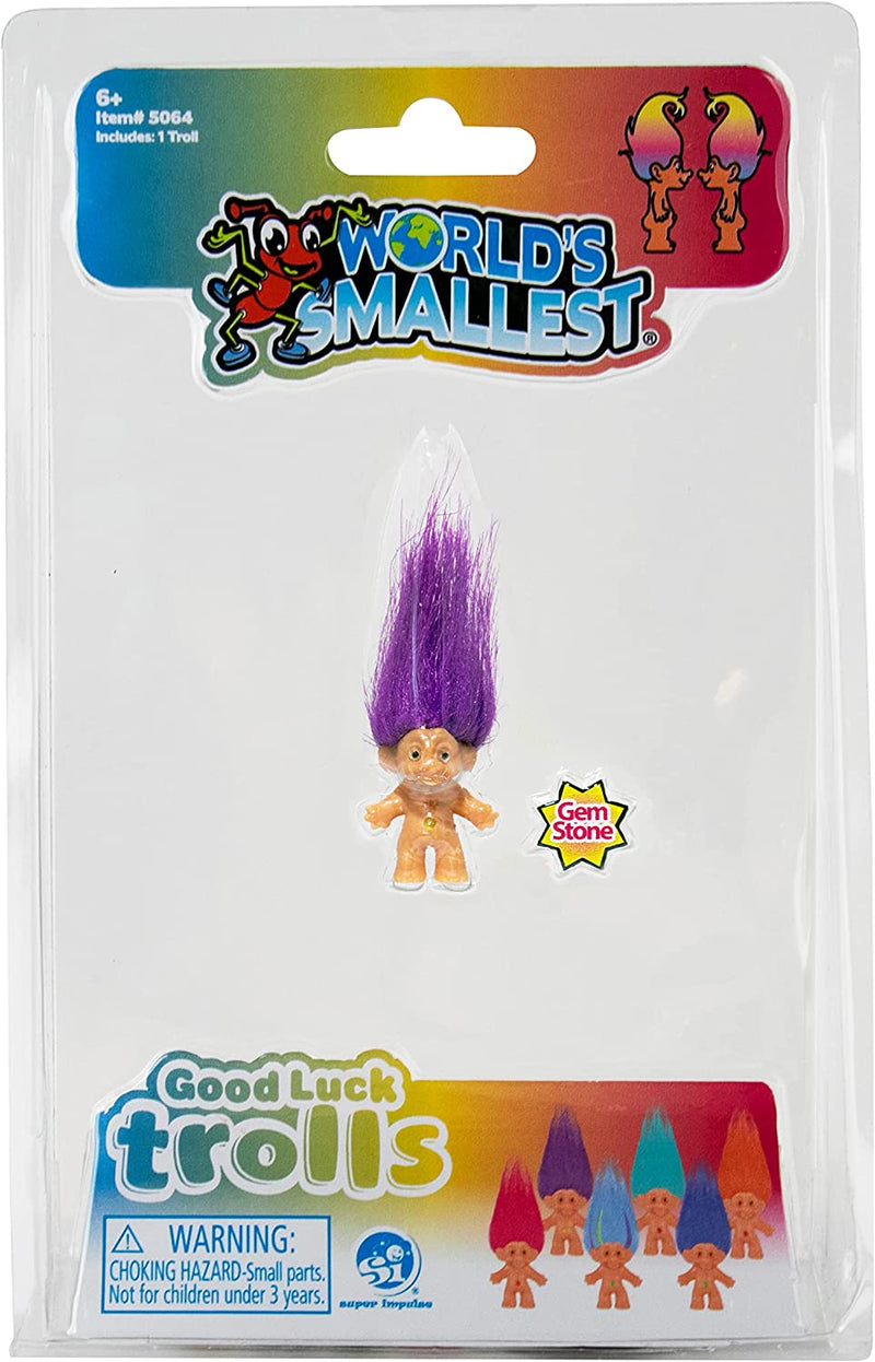 Load image into Gallery viewer, World&#39;s Smallest Good Luck Trolls. Mini 1 inch Tall Toy Action Figure with an Extra 1.5 inches of Hair! Six Adorable Good Luck Trolls to Collect! Great for School Project, Arts Crafts, Party Favors
