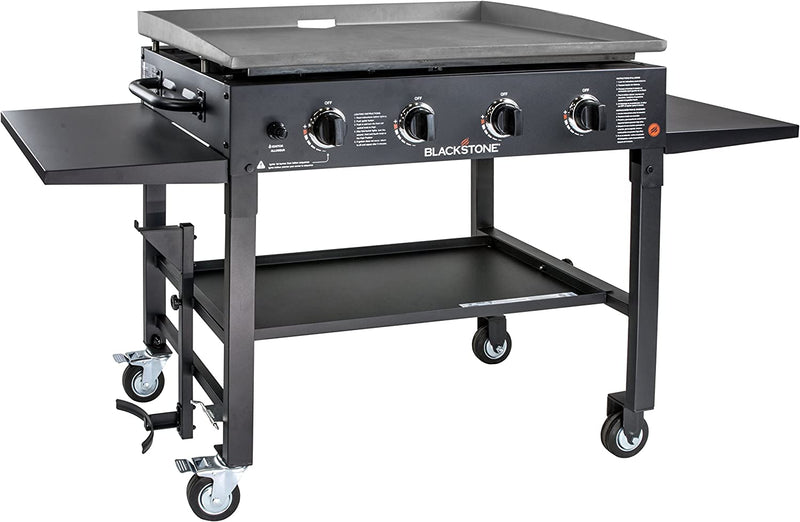 Load image into Gallery viewer, Blackstone 36 Inch Gas Griddle Cooking Station 4 Burner Flat Top Gas Grill Propane Fuelled Restaurant Grade Professional 36” Outdoor Griddle Station with Side Shelf
