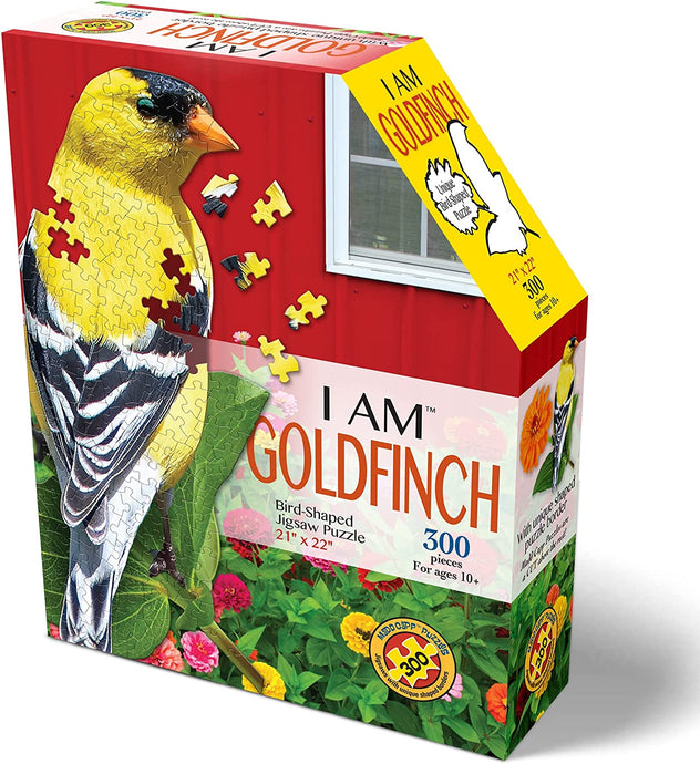 Madd Capp GOLDFINCH 300 Piece Jigsaw Puzzle For Ages 10 and up - 6018 - Unique-Shaped Border, Challenging Random Cut, Deluxe Five-Sided Box Fits on Bookshelf, Includes Educational Madd Capp Fun Facts