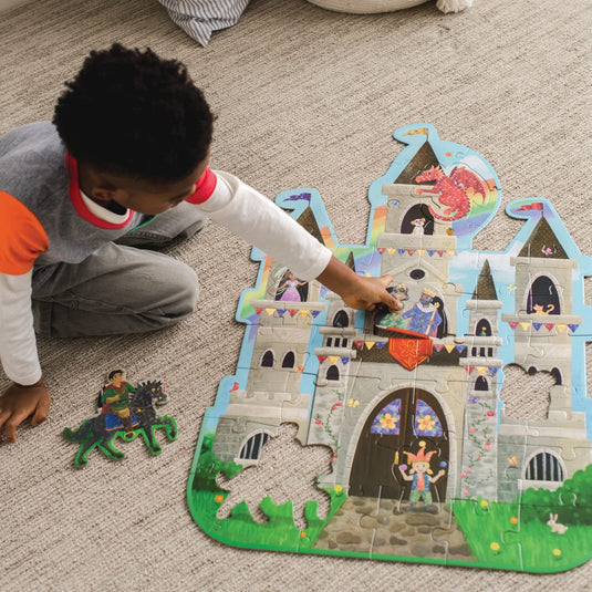 Peaceable Kingdom Shimmery Castle Floor Puzzle – Giant Floor Puzzle for Kids Ages 5 & up – Fun-Shaped Puzzle Pieces – Great for Classrooms