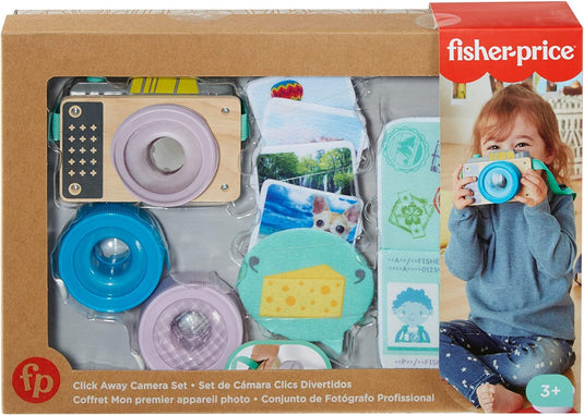 Fisher-Price Click Away Camera Set, 10-piece pretend photography set for preschool kids ages 3 years and up