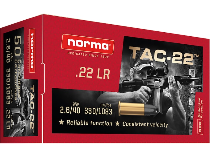 Norma TAC-22 Ammunition 22 Long Rifle 40 Grain Lead Round Nose