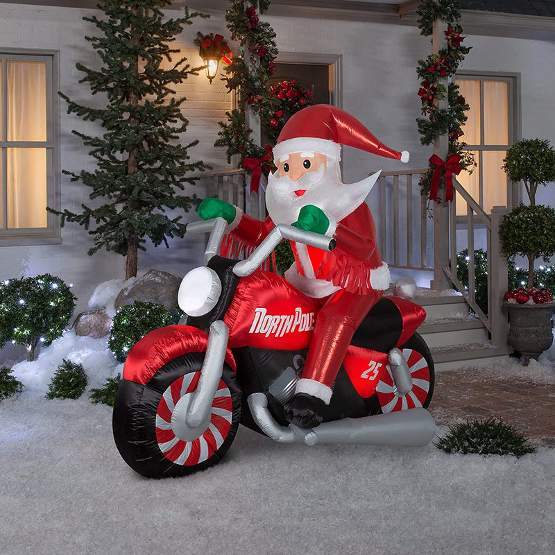 Load image into Gallery viewer, Gemmy Christmas Airblown Inflatable Inflatable Luxe Santa on Christmas Motorcycle, 5.5 ft Tall, red
