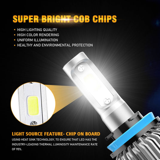 AUXBEAM LED Head Light Bulbs H11/H8/H9 S2-Series COB 270°/360° Beam 8000LM