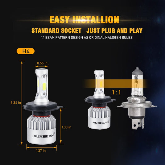 AUXBEAM LED Head Light Bulbs H4/9003 S2-Series COB 270°/360° Beam 8000LM