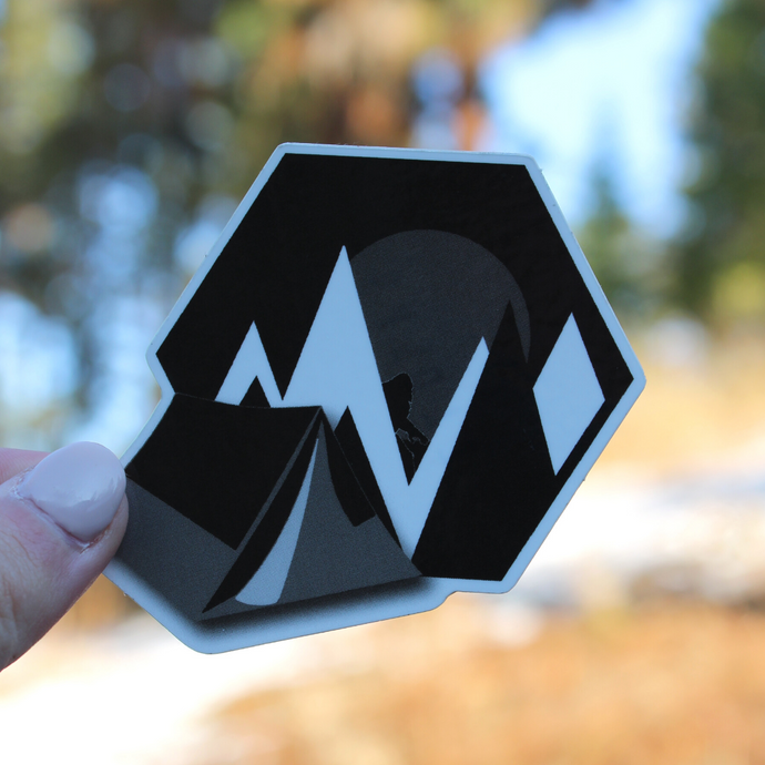 Black White and Grey Tent Camping Sticker
