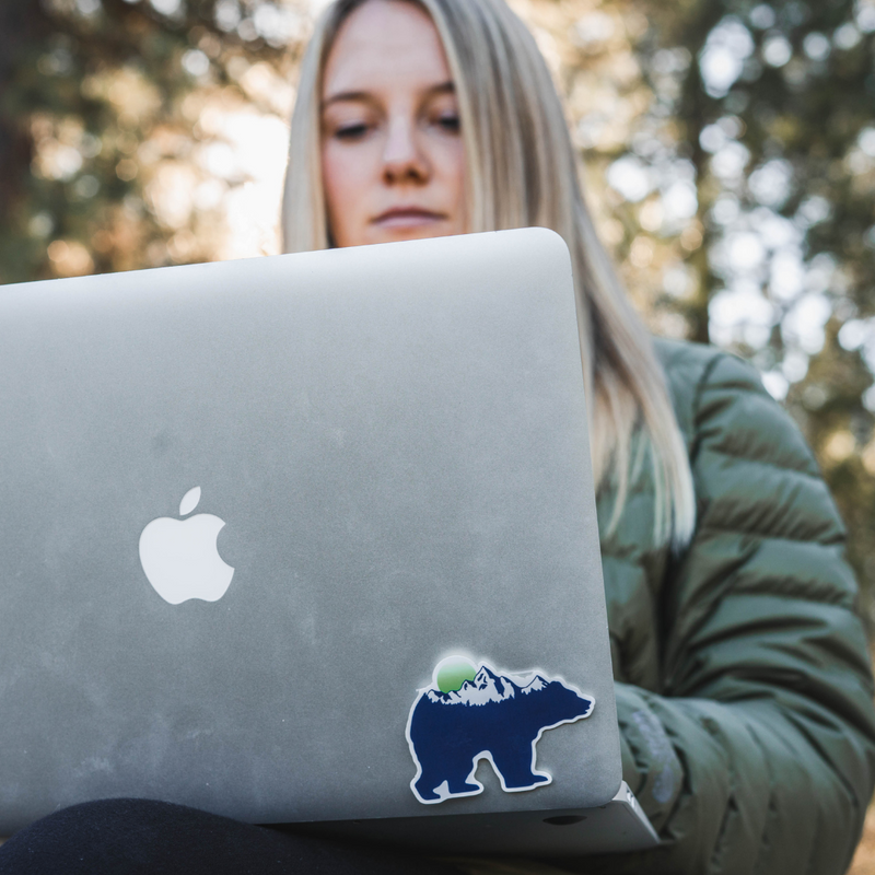 Load image into Gallery viewer, Blue Bear Who Carries the Mountains on his Back Sticker
