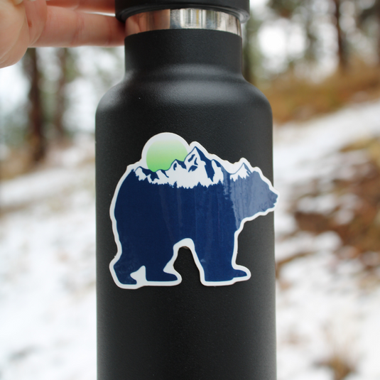 Blue Bear Who Carries the Mountains on his Back Sticker