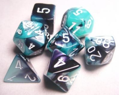 Load image into Gallery viewer, Chessex: Gemini Black-Shell/White 7-Die Set
