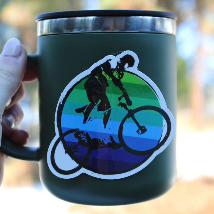 Green-to-Blue Stripes Circle Mountain Biker Sticker