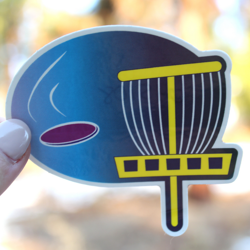 Load image into Gallery viewer, Disc Golf Purple and Yellow Sticker
