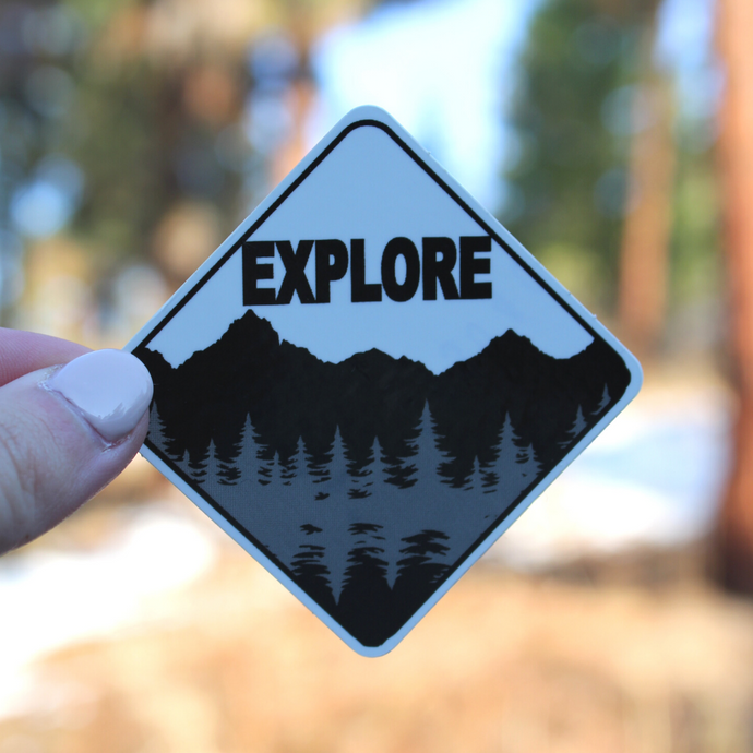 Explore Black and White Mountains Sticker