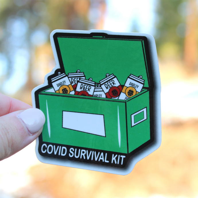 Covid Survival Kit Green Beer Cooler Sticker