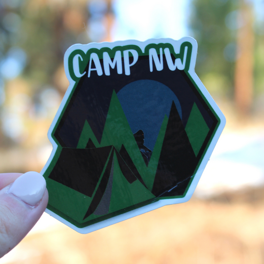 Black Green and Teal Tent Camp NW sticker