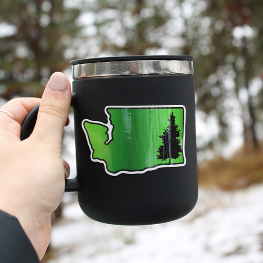 Green Gradient Washington State with Evergreen Tree Sticker