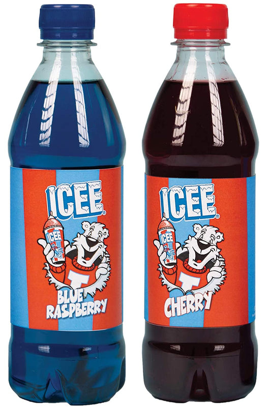 iscream Genuine ICEE Brand Cherry and Blue Raspberry Flavor Syrup Boxed Set for ICEE At Home Slushie Maker