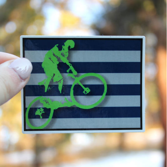 Grey and Blue Stripes Mountain Biker Sticker