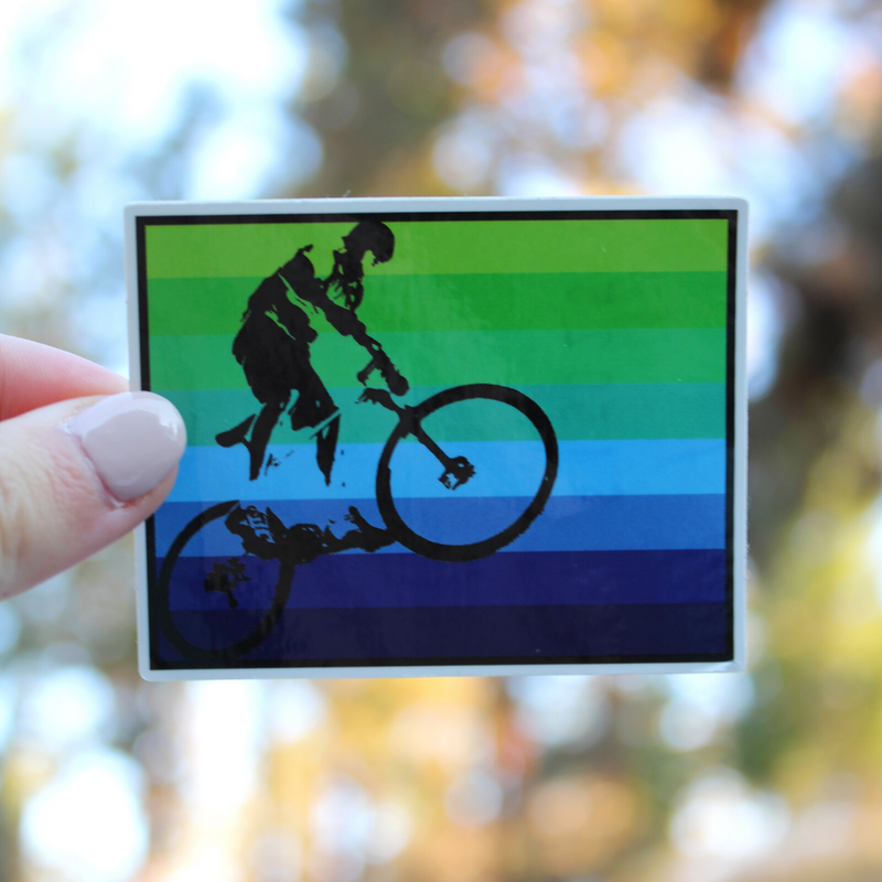 Load image into Gallery viewer, Green-to-Blue Stripes Mountain Biker Sticker
