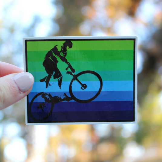 Green-to-Blue Stripes Mountain Biker Sticker
